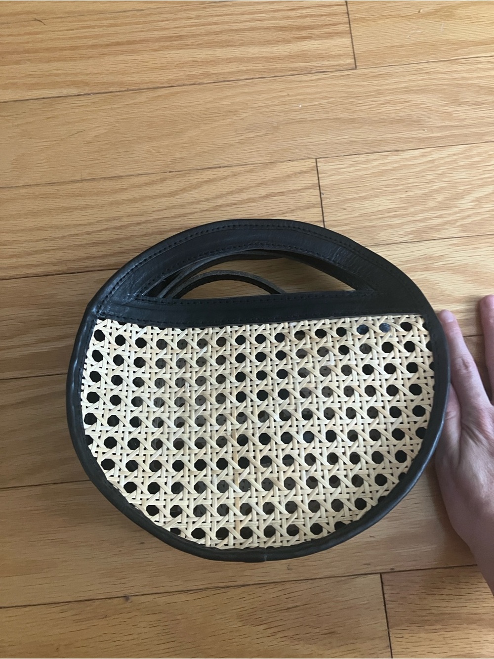 Black and Natural Round Woven Handbag